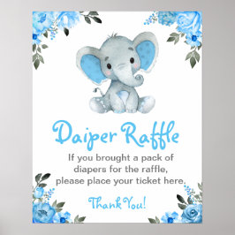 Boy Elephant Diaper Raffle Baby Shower Game Sign Poster