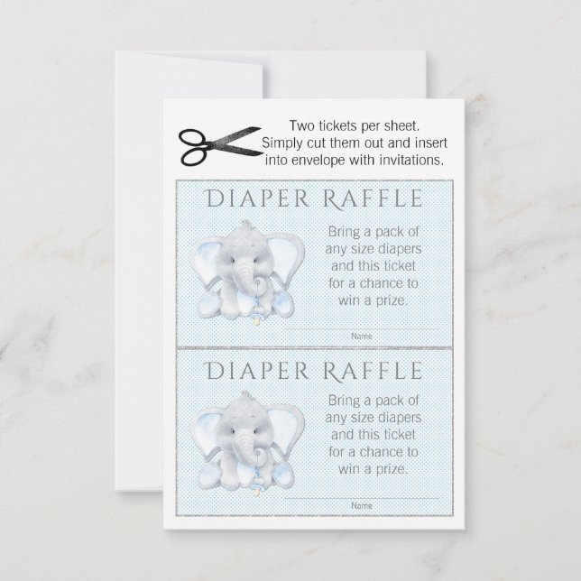 Boy Elephant Diaper Raffle Biljett Inbjudningar (Framsida)