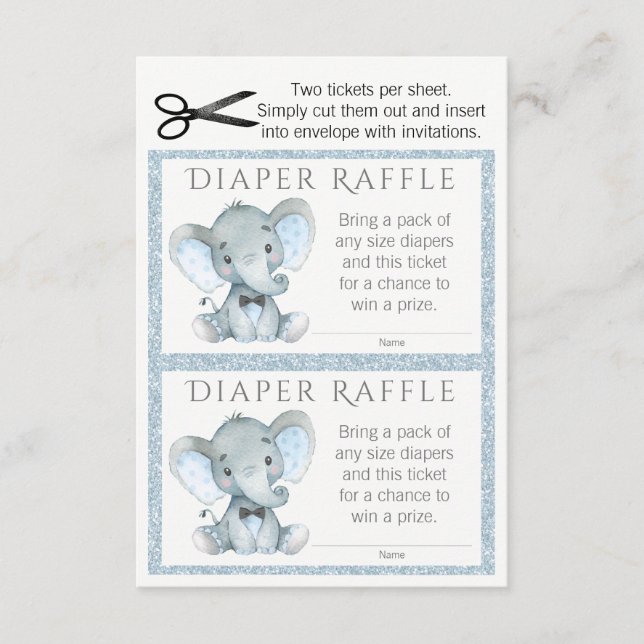 Boy Elephant Diaper Raffle Biljett Tilläggskort (Framsida)