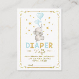 Boy Elephant Diaper Raffle Blue Guld Baby Infoga Tilläggskort