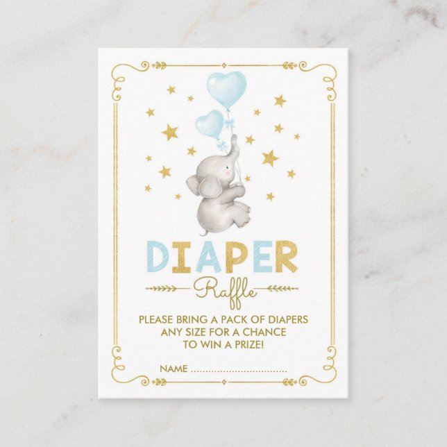 Boy Elephant Diaper Raffle Blue Guld Baby Infoga Tilläggskort (Framsida)