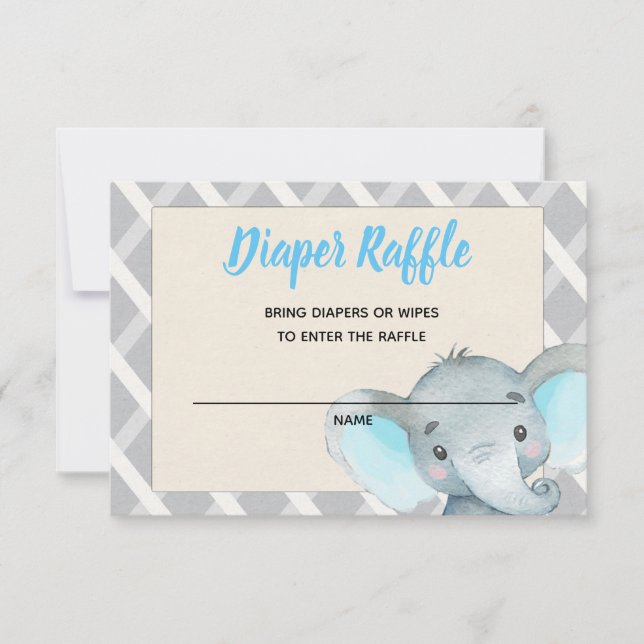 Boy Elephant Diaper Raffle Card Blue Inbjudningar (Framsida)