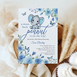 Boy Elephant Dusty Blue Ro Baby Shower Inbjudningar