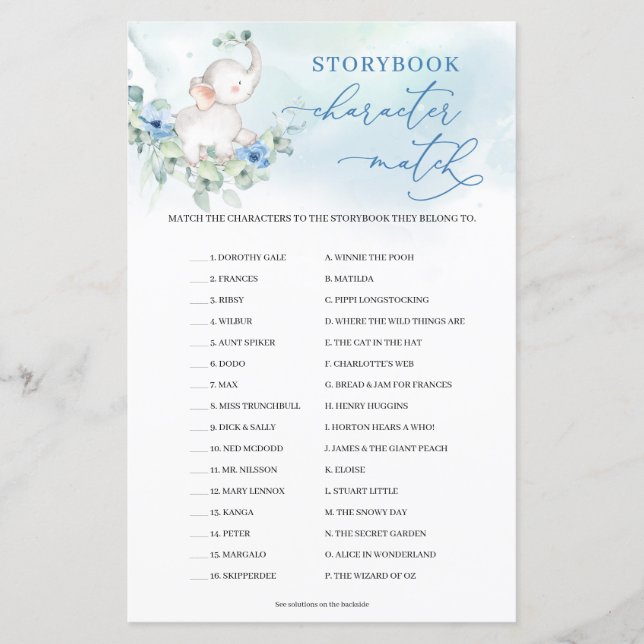 Boy Elephant Eucalyptus Storybook Character Match (Framsida)