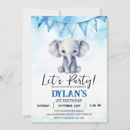 Boy Elephant Födelsedagsfest Inbjudningar