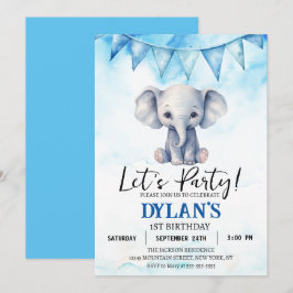 Boy Elephant Födelsedagsfest Inbjudningar