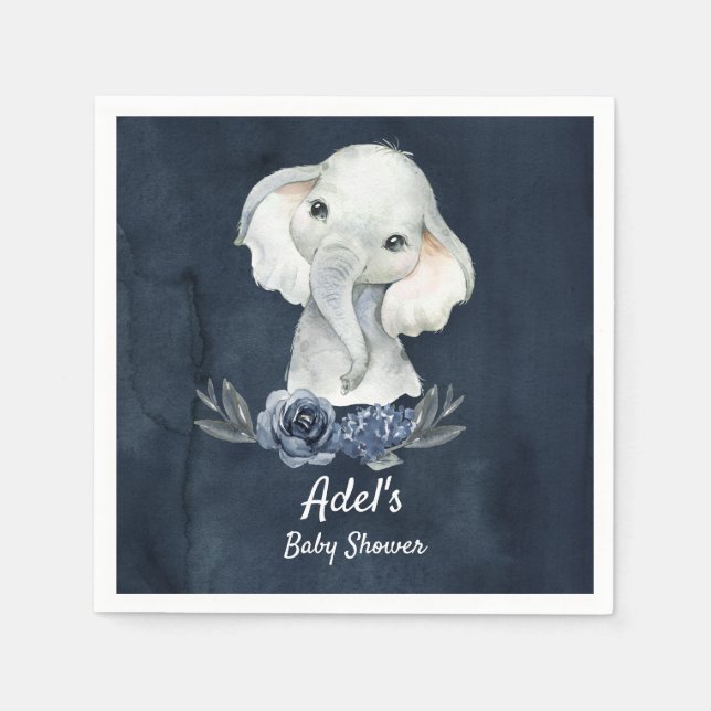 Boy Elephant Navy Party Napkins för babydusch Pappersservett (Framsidan)