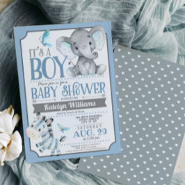 Boy Elephant och Zebra Baby Shower-inbjudan Inbjudningar