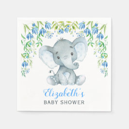 Boy Elephant Pappersservett Blue Blommigt Baby Sho