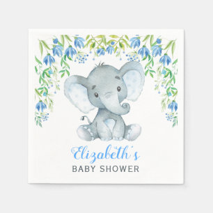 Boy Elephant Pappersservett Blue Blommigt Baby Sho