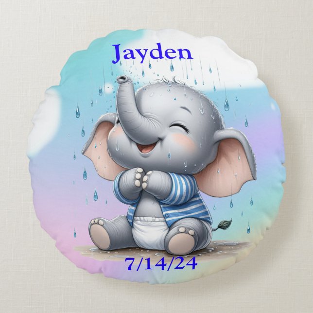 Boy Elephant Rund Kudde (Framsidan)
