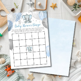 Boy Elephant Watercolor Baby Shower Bingo Card Inbjudningar