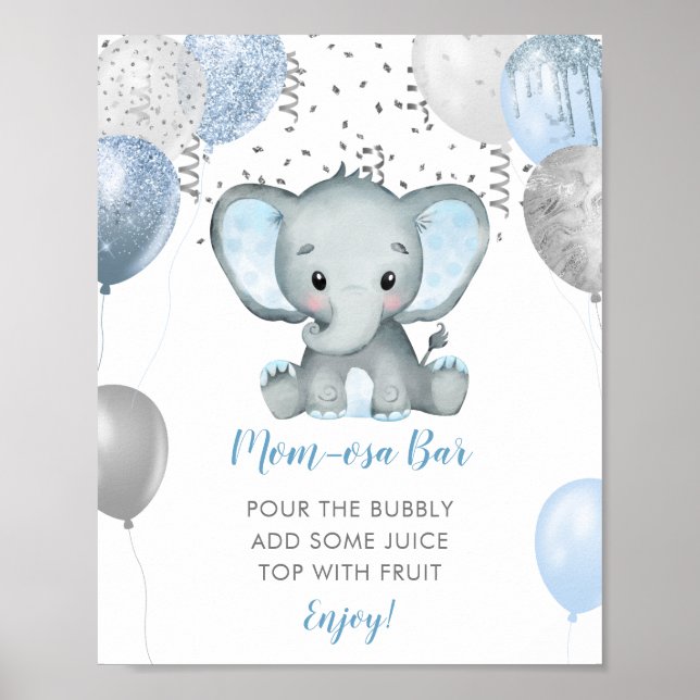 Boy Elephant Watercolor Baby Shower Momosa Pub Poster (Framsidan)