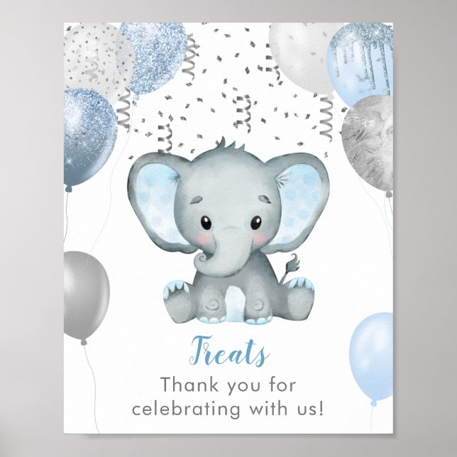Boy Elephant Watercolor Baby Shower Trets Poster (Framsidan)