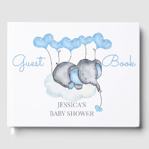 Boy Elephant White och Blue Baby Shower Gästböcker
