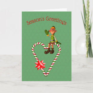 Boy Elf Candy cane Heart-Helgdag julkort Helgkort