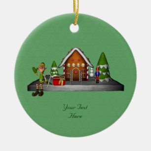 Boy Elf Gingerbröd House Helgdag Ornament