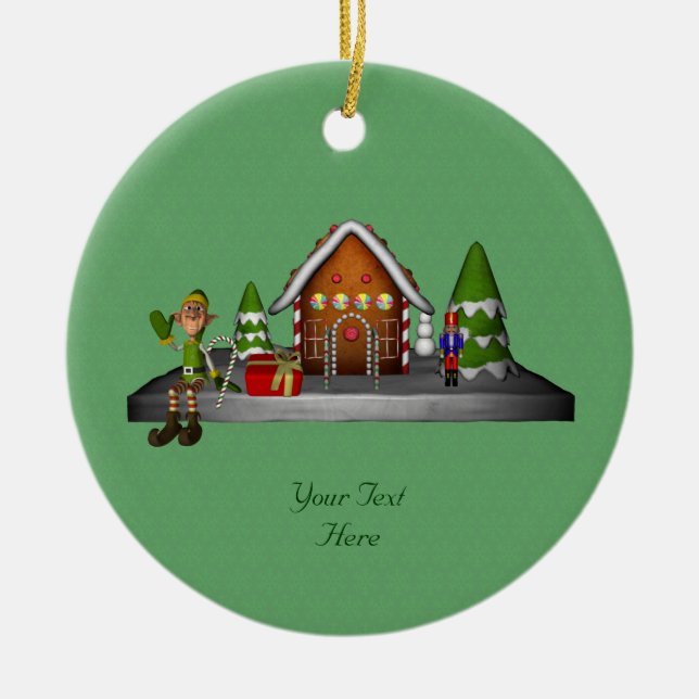 Boy Elf Gingerbröd House Helgdag Ornament (Framsidan)