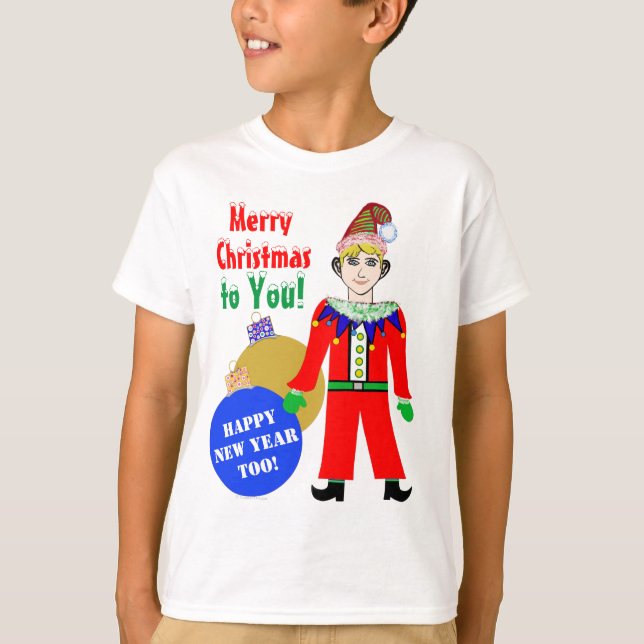 Boy Elf-julprydnader T Shirt (Framsida)