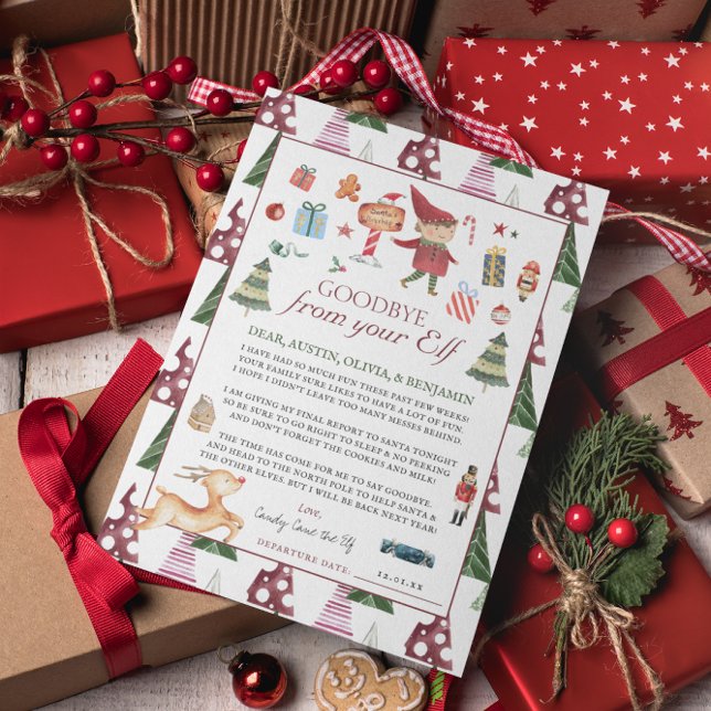 Boy Elf | Kids jul Elf Adjö till Brev Card Inbjudningar (Skapare uppladdad)