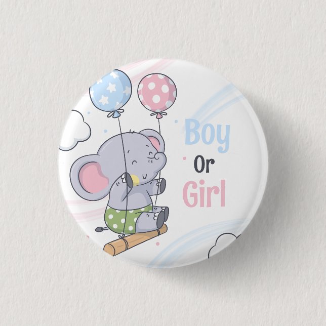 Boy eller en flicka Cute Elephant Gender Reveal Knapp (Framsida)