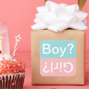 Boy eller Girl Aqua och Rosa Gender Reveal Party Fyrkantigt Klistermärke