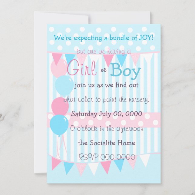 Boy eller Girl Baby Reveal Party Inbjudningar (Framsida)