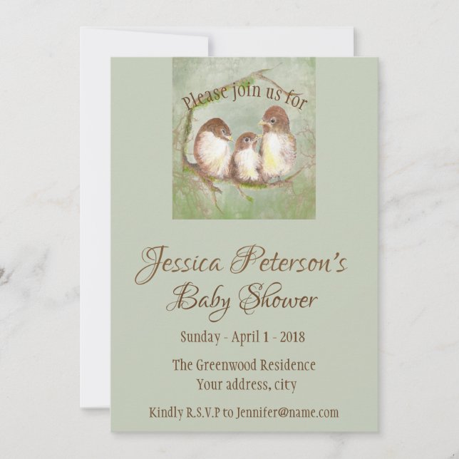 Boy eller Girl Baby Shower Sweet Little Bird Famil Inbjudningar (Framsida)