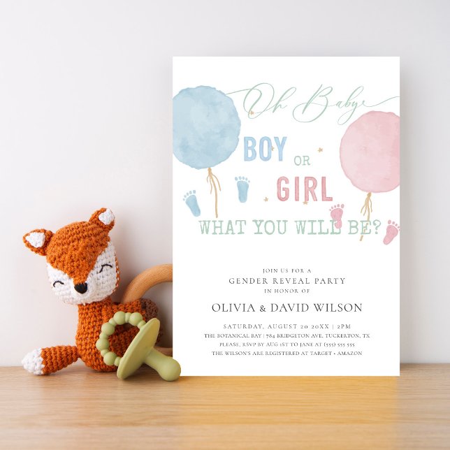 Boy eller Girl Balloons Gender Reveal Party Inbjudningar (Skapare uppladdad)