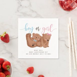 Boy eller Girl Bear Gender Reveal Party Napkins Pappersservett