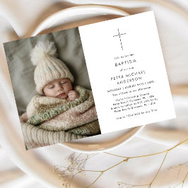 Boy eller Girl Black White Baptism Christening Pho Inbjudningar
