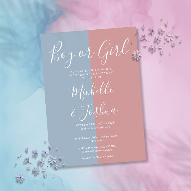 Boy eller Girl Blue and Rosa Gender Reveal Party Inbjudningar (Boy Or Girl Blue And Pink Gender Reveal Party Invitation)