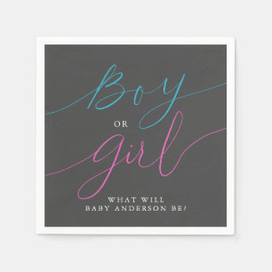 Boy eller Girl Blue Gender Reveal Party Grått Pappersservett