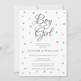 Boy eller Girl Blue Rosa Hearts Gender Reveal Part Inbjudningar