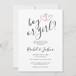Boy eller Girl Blue Rosa Hearts Gender Reveal Part Inbjudningar