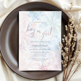 Boy eller Girl Blue Snowflake Rosa Inbjudningar