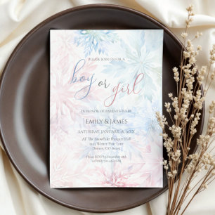 Boy eller Girl Blue Snowflake Rosa Inbjudningar