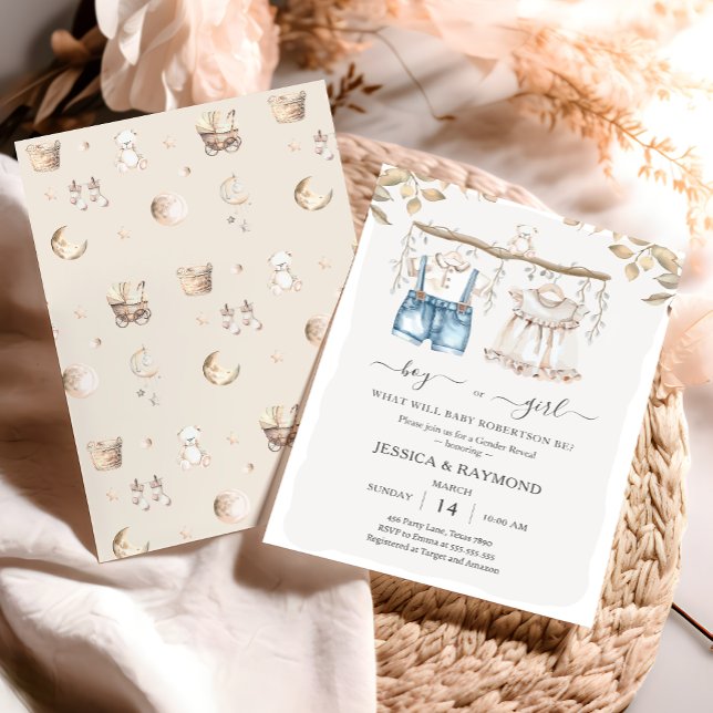 Boy eller Girl Boho Gender Reveal Party Inbjudningar (Skapare uppladdad)