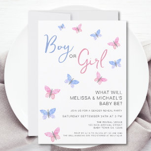 Boy eller Girl Butterfly Gender Reveal Inbjudningar