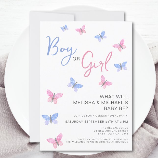 Boy eller Girl Butterfly Gender Reveal Inbjudningar (Skapare uppladdad)