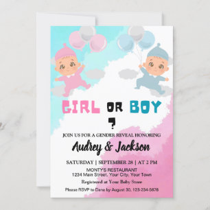 Boy eller Girl Cute Gender Reveal Baby Shower Inbjudningar