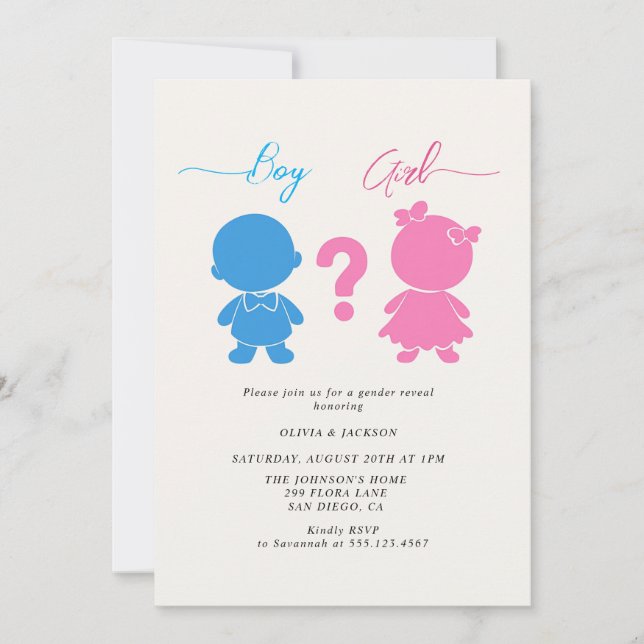 Boy eller Girl figurer Gender Reveal Party Inbjudningar (Framsida)