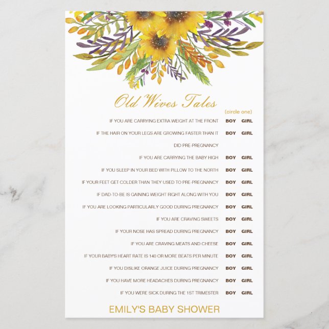 Boy eller Girl Gamves Tale Baby Shower med svar (Framsida)