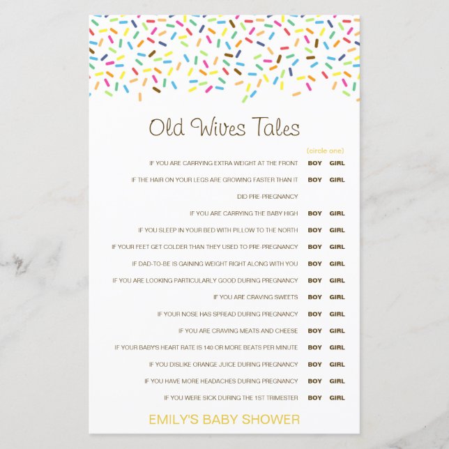 Boy eller Girl Gamves Tale Baby Shower med svar (Framsida)
