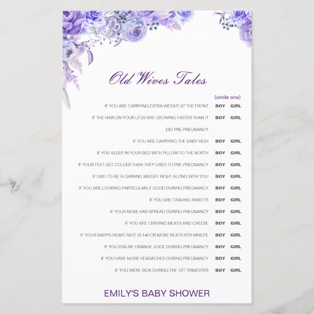 Boy eller Girl Gamves Tale Baby Shower med svar (Framsida)