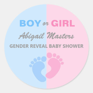 Boy eller Girl Gender Reveal Baby Shower Baby Feet Runt Klistermärke
