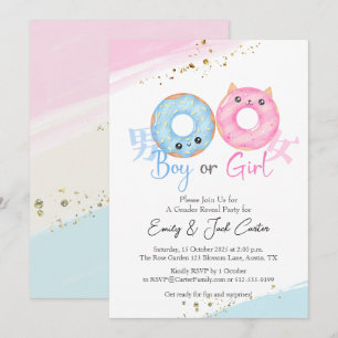 Boy eller Girl Gender Reveal Donut Cute Kawaii Inbjudningar