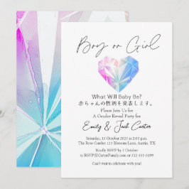 Boy eller Girl Gender Reveal Elegant Heart Crystal Inbjudningar