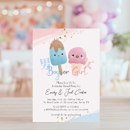 Boy eller Girl Gender Reveal Kawaii Ice Cream Inbjudningar