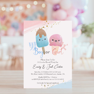 Boy eller Girl Gender Reveal Kawaii Ice Cream Inbjudningar